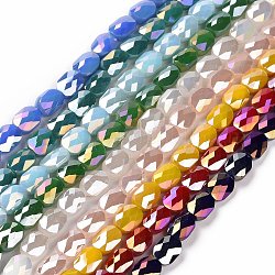 Brins de perles de verre plaquées à facettes, de couleur plaquée ab , couleur unie opaque, ovale, couleur mixte, 10.5x8x5mm, Trou: 1.5mm, Environ 58~60 pcs/chapelet, 25.59 pouce (65 cm)