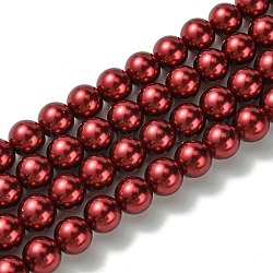 Brins de perles de verre écologiques, Grade a, ronde, teinte, cordon en coton fileté, rouge foncé, 12mm, Trou: 1.2~1.5mm, Environ 34 pcs/chapelet, 15.7 pouce