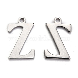304 inox charms alfabeto d'acciaio, colore acciaio inossidabile, letter.z, 12x7.5x1mm, Foro: 1 mm