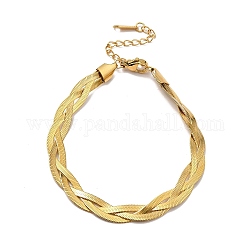 304 bracciale a catena a spina di pesce intrecciata in acciaio inossidabile per uomo donna, oro, 7-3/8 pollice (18.6 cm)