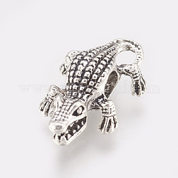 Metall Großlochperlen, Großloch perlen, Krokodil / Alligator, Antik Silber Farbe, 24x15x8 mm, Bohrung: 5 mm