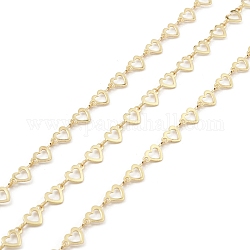 Brass Hollow Heart Link Chains, Unwelded, with Spool, Real 18K Gold Plated, 5x11x0.5mm