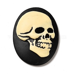 Halloween Opaque Resin Cabochons, Oval with Skull, Black, 38.5x29x8mm