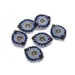 Enlaces de cuentas de semillas japonesas hechas a mano de miyuki & toho, patrón de telar, con la cáscara, plano y redondo, colorido, 32~33x26~27x4mm, agujero: 2 mm