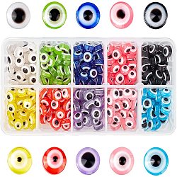 NBEADS 300 Pcs Resin Evil Eye Beads, 7.5mm Flat Round Evil Eye Charms for DIY Jewelry Making, 10 Colors