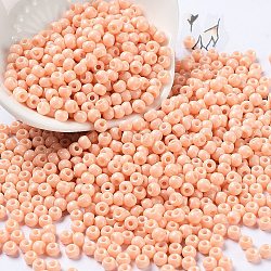 Perles de rocaille en verre, ronde, saumon clair, 4x3mm, Trou: 1.2mm, environ 7650 pcs / livre