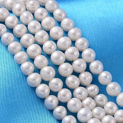 Hebras de perlas de agua dulce cultivadas naturales, patata, blanco cremoso, 7~8mm, agujero: 0.8 mm, aproximamente 46~47 pcs / cadena, 13.77 pulgada ~ 14.17 pulgadas