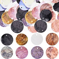 SUNNYCLUE 160Pcs 8 Colors Spray Painted Natural Akoya Shell Pendants, Mother of Shell, Flat Round Charms, Mixed Color, 20~20.5x0.5~3mm, Hole: 1.4~1.5mm, 20pcs/color