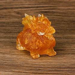 Resin Dragon Display Decoration, with Natural Citrine Chips inside Statues for Home Office Decorations, 75x50x57mm