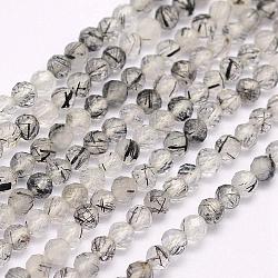 Naturale nero rutilato perle di quarzo fili, sfaccettato, tondo, 3mm, Foro: 0.5 mm, circa 130pcs/filo, 15.3 pollice (39 cm)