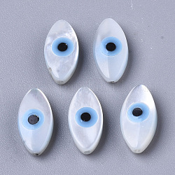 Natürliche weiße Muschel Perlmutt Muschel Perlen, mit synthetischen Türkis, Pferd böser Blick mit bösem Blick, Deep-Sky-blau, 10x5x3 mm, Bohrung: 0.7 mm
