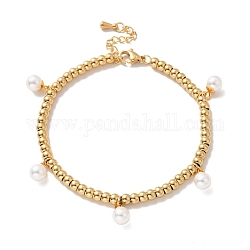 Placcatura sottovuoto 304 braccialetto di fascino di perle in plastica in acciaio inossidabile con 201 perle rotonde in acciaio inossidabile da donna, oro, 8-5/8 pollice (22 cm)