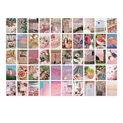 50 Stück 50 Stile rechteckige selbstklebende Papieraufkleber, Dekorative Landschaftsaufkleber, für diy scrapbooking, neon rosa , 100x50 mm, 1pcs / style