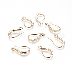 Ganci di orecchini in ottone, con anello orizzontale, placcato di lunga durata, oro, 19.5x11x2.5mm, Foro: 2 mm, 18 gauge, ago :1mm