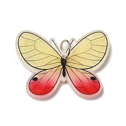 Colgantes acrílicos opacos, con anillo de salto de hierro platino, charms de la mariposa, amarillo, 25x33.5x4mm, agujero: 5.2 mm