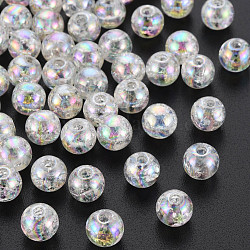 Transparent Crackle Acrylic Beads, AB Color Plated, Round, Creamy White, 8x7mm, Hole: 1.8mm