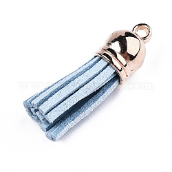 Décorations de pendentif pompon en daim, avec embouts de cordon en plastique ccb, lumière bleu ciel, 35~37x10mm, Trou: 2.5~3mm