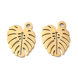 Ion Plating(IP) 304 Stainless Steel Charms, Manual Polishing, Monstera Leaf, Golden, 14x10.5x1mm, Hole: 1.6mm