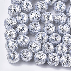 Perles recouvertes de tissu de fil de polyester, avec du plastique abs à l'intérieur, ronde, couleur d'argent, 12x13mm, Trou: 2mm