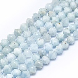 Natural Aquamarine Beads Strands, Faceted, Bicone, 8x7.5mm, Hole: 1mm, about 48pcs/strand, 15.55 inch(39.5cm)