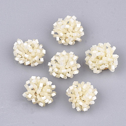Glass Seed Beads Cabochons, with Iron Sieve Findings, Light Gold, Antique White, 18~21x12~14mm