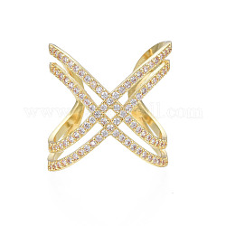 Открытое кольцо-манжета с кубическим цирконием крест-накрест, массивное широкое женское кольцо из латуни с покрытием из 18-каратного золота, без никеля , прозрачные, размер США 8 3/4 (18.7 мм)