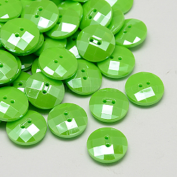 Botones de acrílico taiwán, lustre de la perla, facetados, 2 agujero, plano y redondo, primavera verde, 13x4.5mm, agujero: 1 mm