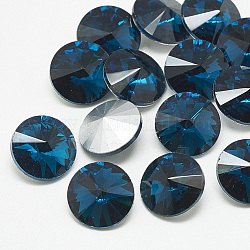 Cabujones de cristal con rhinestone, rhinestone del rivoli, espalda plateada, facetados, cono, capri azul, 10x5mm