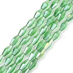 Transparent Glass Beads, Bicone, AB Color Plated, Faceted, Lime Green, 8x4mm, Hole: 0.8mm, about 70pcs/strand, 20.47 inch(52cm)