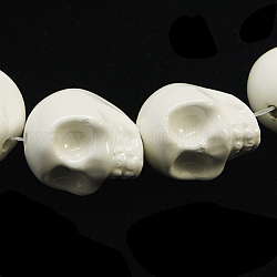 Fili di perline porcellana fatto a mano , stile smaltato chiaro, teschio, halloween, bianco, 15x12x15mm, Foro: 1.5 mm, circa 12pcs/filo, 7.5 pollice