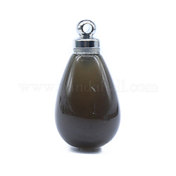 Anhänger für Parfümflaschen aus natürlichem grauem Achat, mit Legierung-Zubehör, für ätherisches Öl, Parfüm, Träne, 35x19 mm