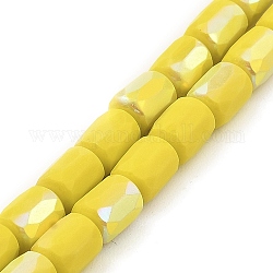 Frosted Imitation Jade Glass Beads Strands, AB Color Plated, Faceted, Column, Yellow, 8x6mm, Hole: 1.4mm, about 80pcs/strand, 25.04''(63.6cm)