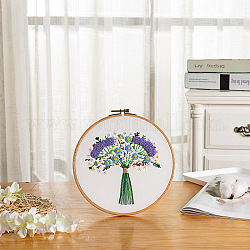 Flower Bouquet Pattern 3D Embroidery Starter Kits, including Embroidery Fabric & Thread, Needle, Instruction Sheet, Medium Aquamarine, 290x290mm