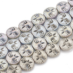 Chapelets de perles en hématite synthétique sans magnétiques, Style mat, plat et circulaire avec arbre de vie, couleur mixte, 12~12.5x4~4.5mm, Trou: 1mm, Environ 32 pcs/chapelet, 15.74 pouce