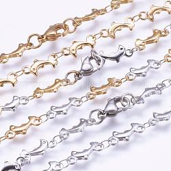 304 Stainless Steel Chain Necklaces, with Lobster Claw Clasps, Dolphin, Mixed Color, 17.9 inch(45.5cm)