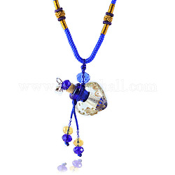 Collana pendente bottiglia di profumo cuore lampwork con perle di vetro, gioielli per fiale di olio essenziale per le donne, blu medio, 17.7~25.59 pollice (45~65 cm)