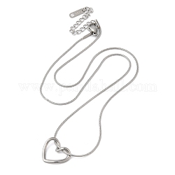 304 collar con colgante de corazón hueco de acero inoxidable con cadenas redondas de serpiente., color acero inoxidable, 18.11 pulgada (46 cm)