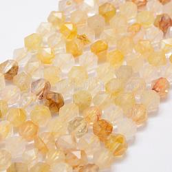 Fili di perle di quarzo ematoide giallo naturale, perline rotonde con taglio a stella, sfaccettato, 10mm, Foro: 1 mm, circa 37pcs/filo, 14.7 pollice