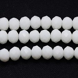 Imitation Jade Glass Bead Strands, Faceted, Rondelle, White, 10x8mm, Hole: 1mm, about 66pcs/strand, 21.2inch