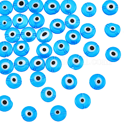 NBEADS About 38 Pcs Evil Eye Beads, 10mm Dodger Blue Handmade Lampwork Beads Flat Round Evil Eye Charms Glass Turkish Evil Eye Spacer Beads for Bracelets Necklace Jewelry Making