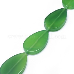 Natural Agate Beads Strands, Dyed, Teardrop, Lime Green, 48.5~49x29.5~30x5.5~7.5mm, Hole: 2mm, about 8pcs/strand, 16.1~16.6 inch(41~42.2cm)
