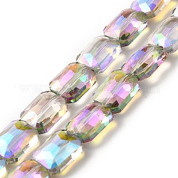 Transparentes perles de verre de galvanoplastie brins, facette, demi-plaqué, rectangle, bleu ardoise foncé, 11x9x6mm, Trou: 0.8mm, Environ 60 pcs/chapelet, 28.35'' (72 cm)