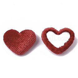 Cabochon rivestiti in stoffa di velluto, con bottone alluminio, cuore, rosso, 14~15x16~17x6~7mm