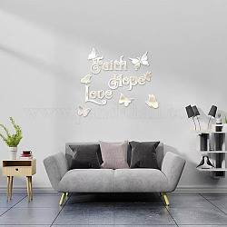 Benutzerdefinierte Acryl-Wandaufkleber, für zu Hause Wohnzimmer Schlafzimmer Dekoration, Rechteck mit Wort- und Schmetterlingsmuster, Silber, 430x480 mm