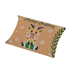 Scatole di cuscini di cartone per caramelle a tema natalizio, confezione regalo spuntino di caramelle di cervo dei cartoni animati, sabbia marrone, piega: 7.3x11.9x2.6 cm