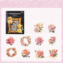 20Pcs Rose Flower PET Waterproof Self Adhesive Stickers, Hot Stamping Floral Decals for DIY Scrapbooking, Photo Album Decoration, Pink, 55~65mm