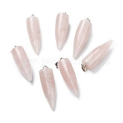 Pendentifs de quartz rose naturel, avec les accessoires en laiton de platine, balle, 32~35x10~11mm, Trou: 7mm