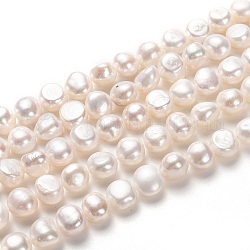 Fili di perle di perle d'acqua dolce coltivate naturali, due lati lucido, bianco, 9~10x10mm, Foro: 0.8 mm, circa 37pcs/filo, 13.78 pollice (35 cm)