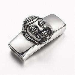 304 Edelstahl Diacharme, Rechteck mit Buddha, Antik Silber Farbe, 41.5x24x16 mm, Bohrung: 6.5x13 mm