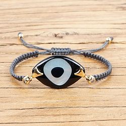 Конский глаз с дурным глазом браслет из акриловых плетеных бусин, серый нейлоновый регулируемый браслет для женщин, чёрные, 10-1/4 дюйм (26 см)